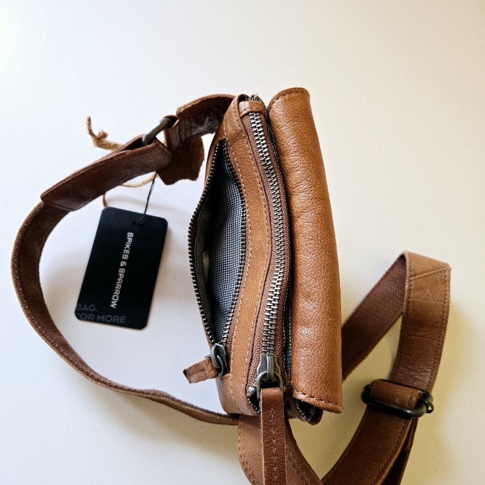 SPIKES & SPARROW Genuine Leather Front Pocket Big Waist Belt Bag Fanny Pack Tan - Picture 14 of 16